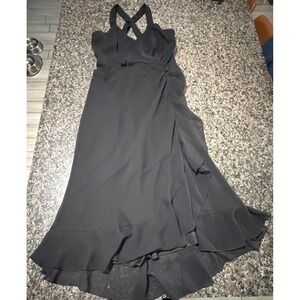 Bisou Bisou Michele Bohbot Black Wrap Maxi Dress High Low Ruffle Cross Back 6